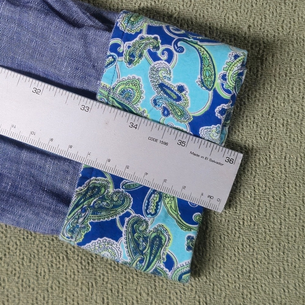 Visconti Uomo Mens Blue Linen Blend Button Down Shirt Paisley Cuff - Picture 10 of 16